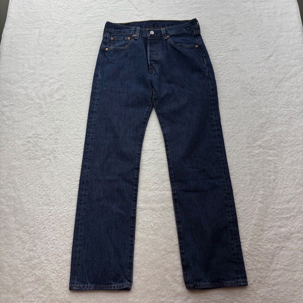 Levis 501 Original Fit Jeans Dark Indigo Blue Denim W28 L30 Button Fly Straight